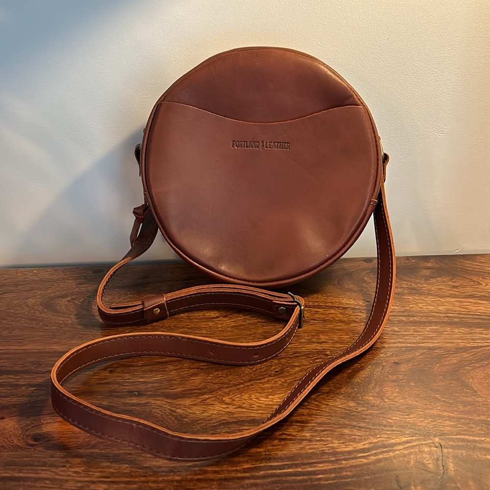 Portland Leather Round Crossbody Bag in Chestnut Brown - Picture 4 of 12